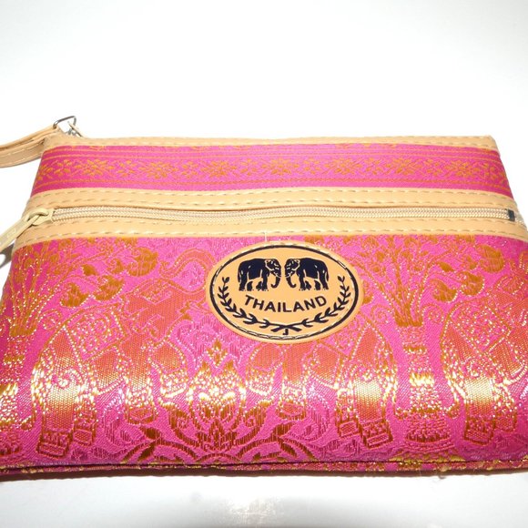Pink and Gold Cosmetic Purse Makeup Bag Wallet Thailand Embossed Elephants NEW - Picture 4 of 4